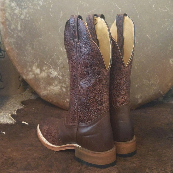 BOULET #2050 hand tooled Ranger Chestnut leather cowboy boots square toe 6.5 NEW - Picture 6 of 15